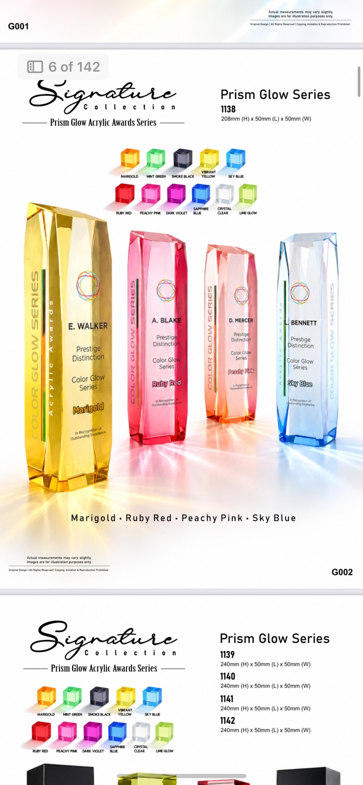 GoBig Prism Glow 1138 acrylic awards in yellow, red, peach and blue