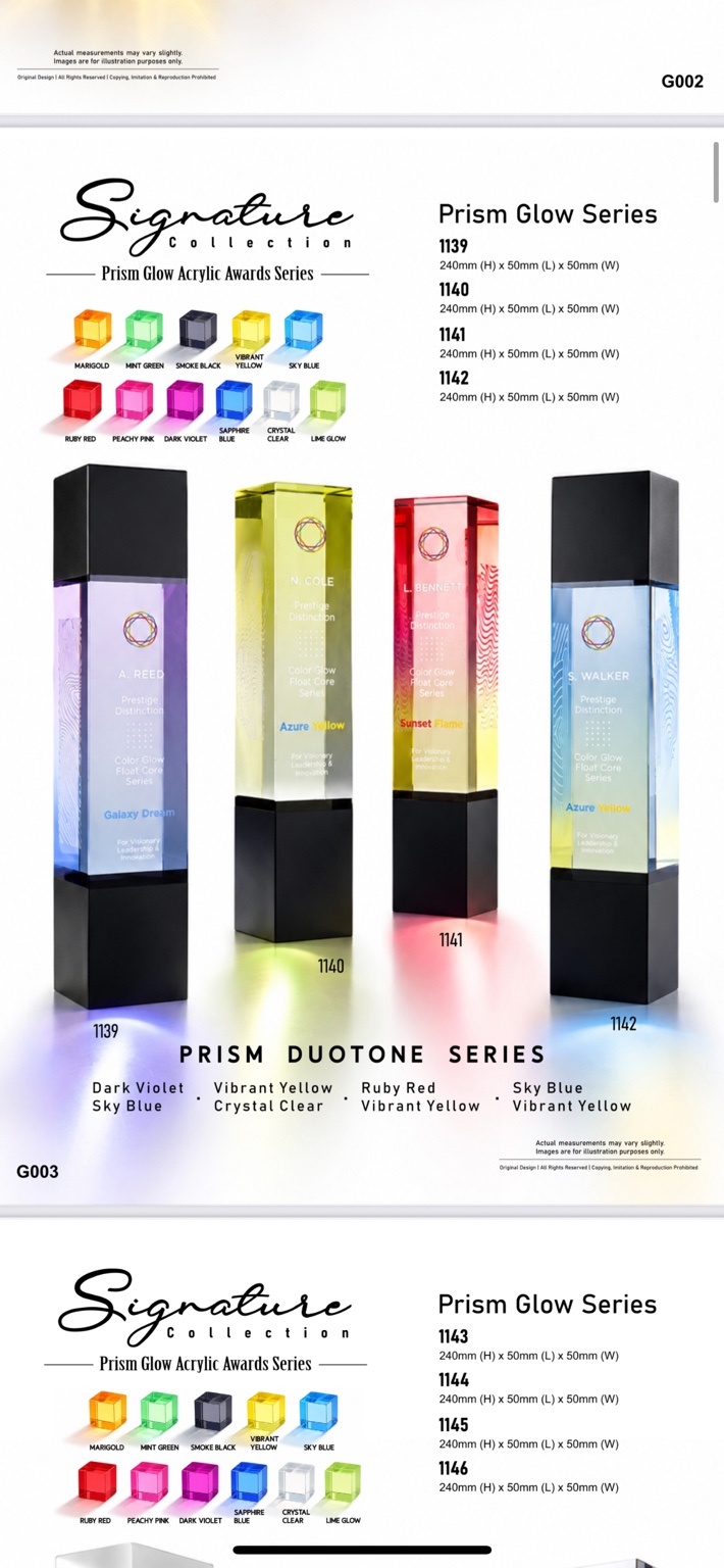 GoBig Prism Duotone acrylic award series 1139 to 1142