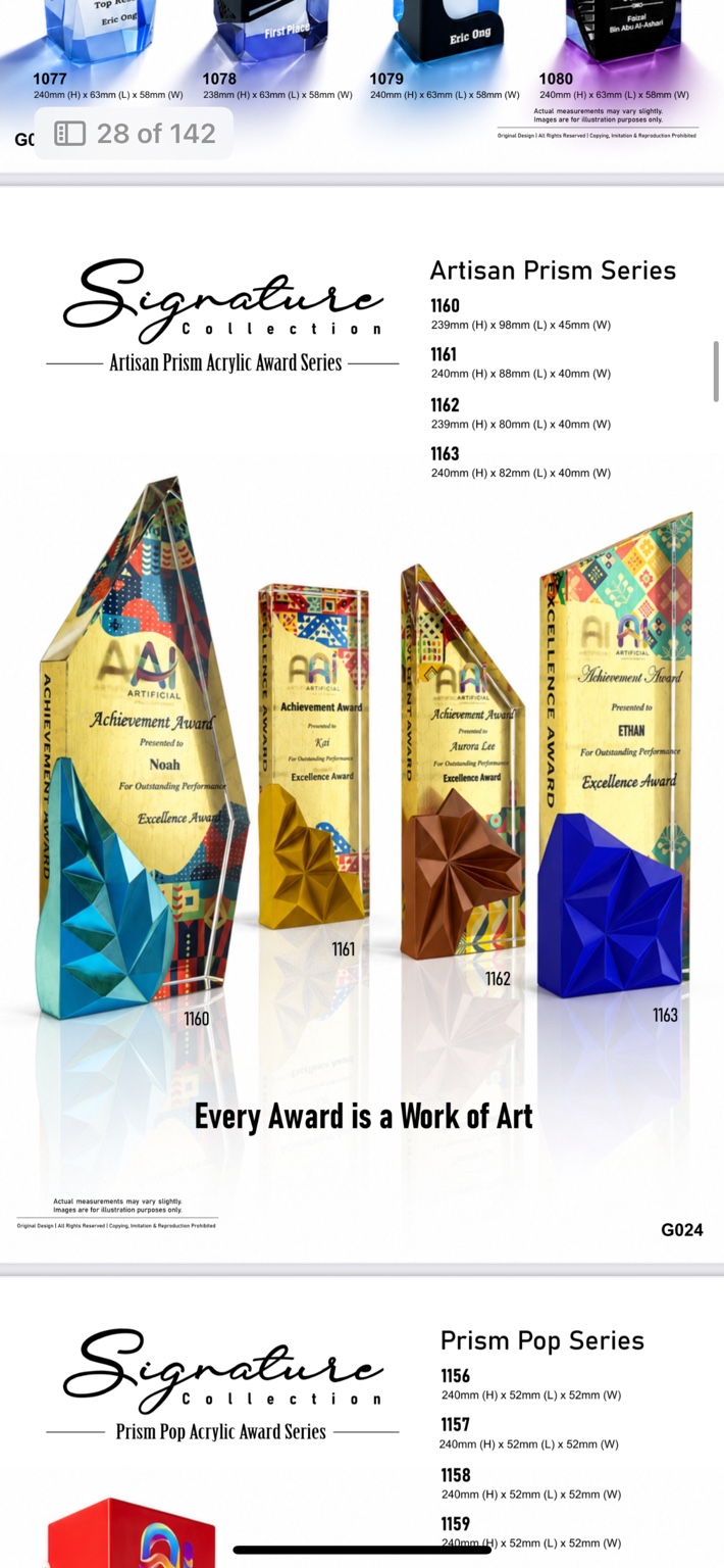 Original GoBig Artisan Prism 1160 to 1163 acrylic awards