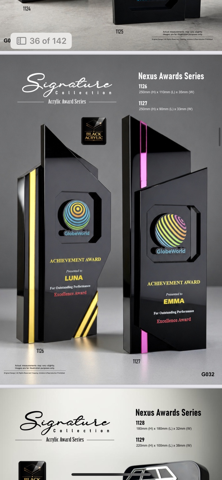 Original GoBig Nexus 1126 and 1127 black acrylic awards