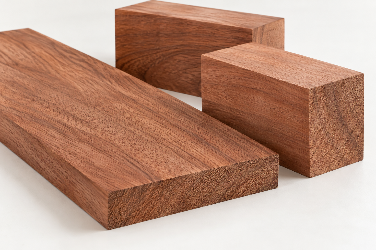 Illustrative material study showing raw timber boards, blocks and exposed grain