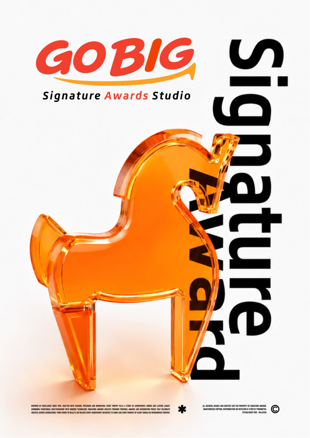 GoBig Signature 目录封面,展示橙色马形奖杯